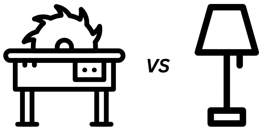 Comparison of a table saw and a lamp
