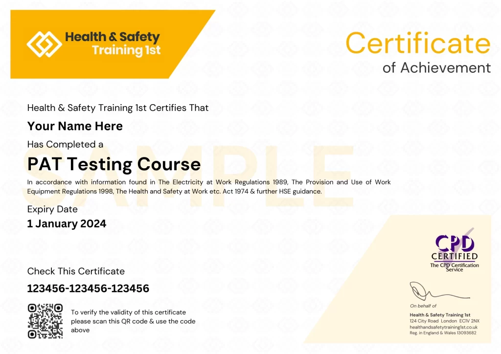 Portable Appliance Test Certificate