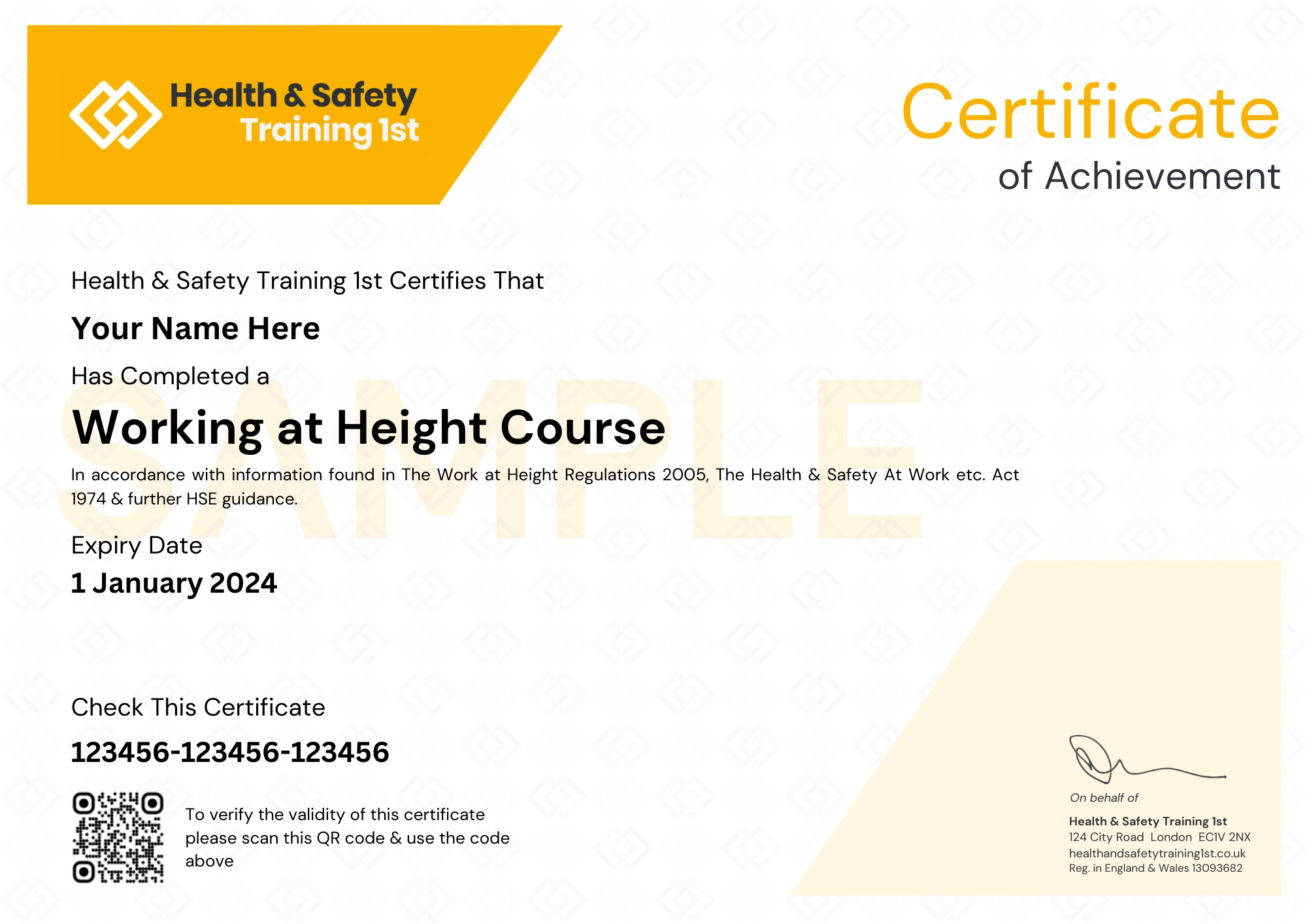 Sampl working at height certificate