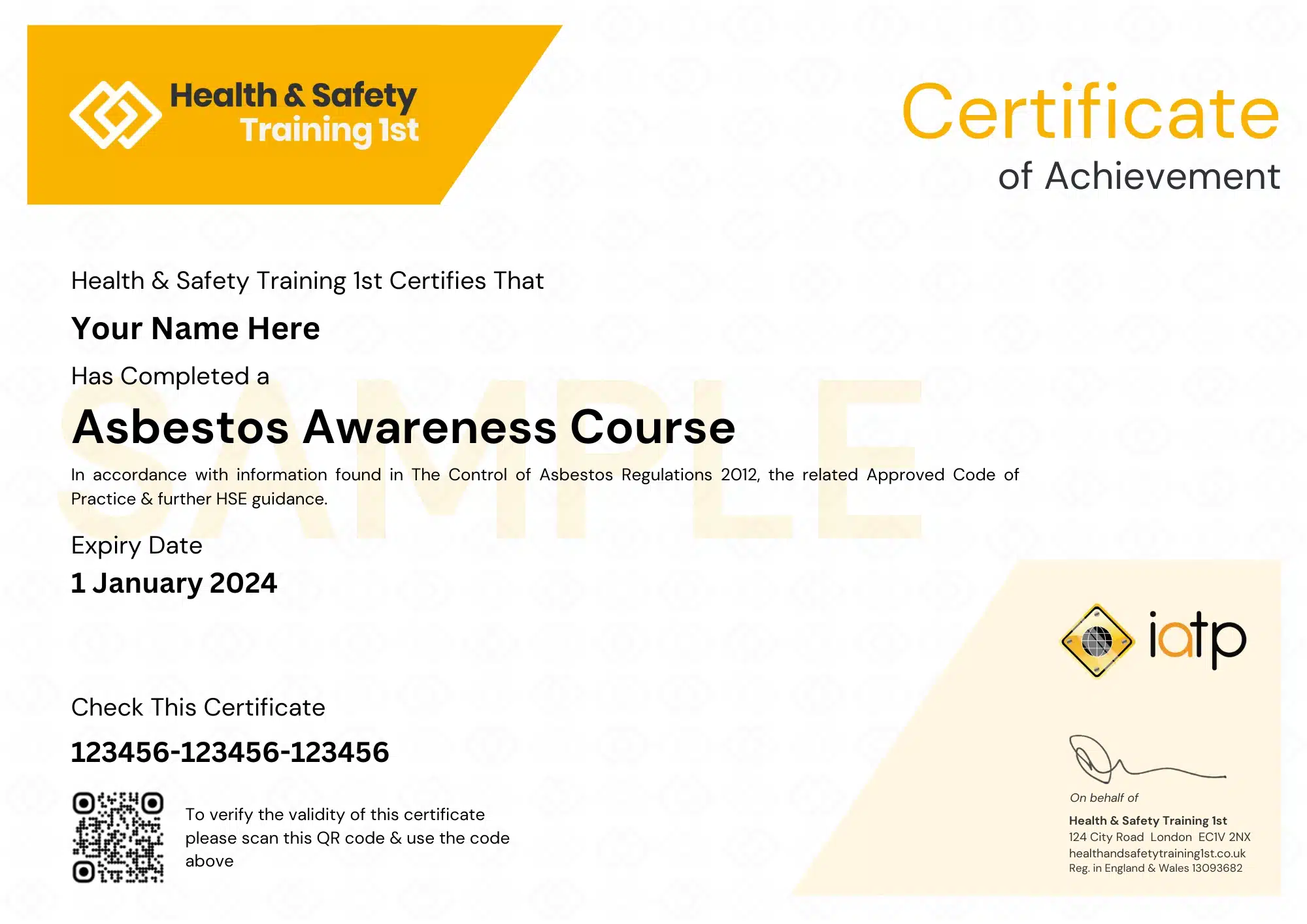 IATP-accredited asbestos awareness course certificate preview