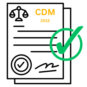 Screenshot of CDM Regualtions  mock test with multiple-choice health and safety questions