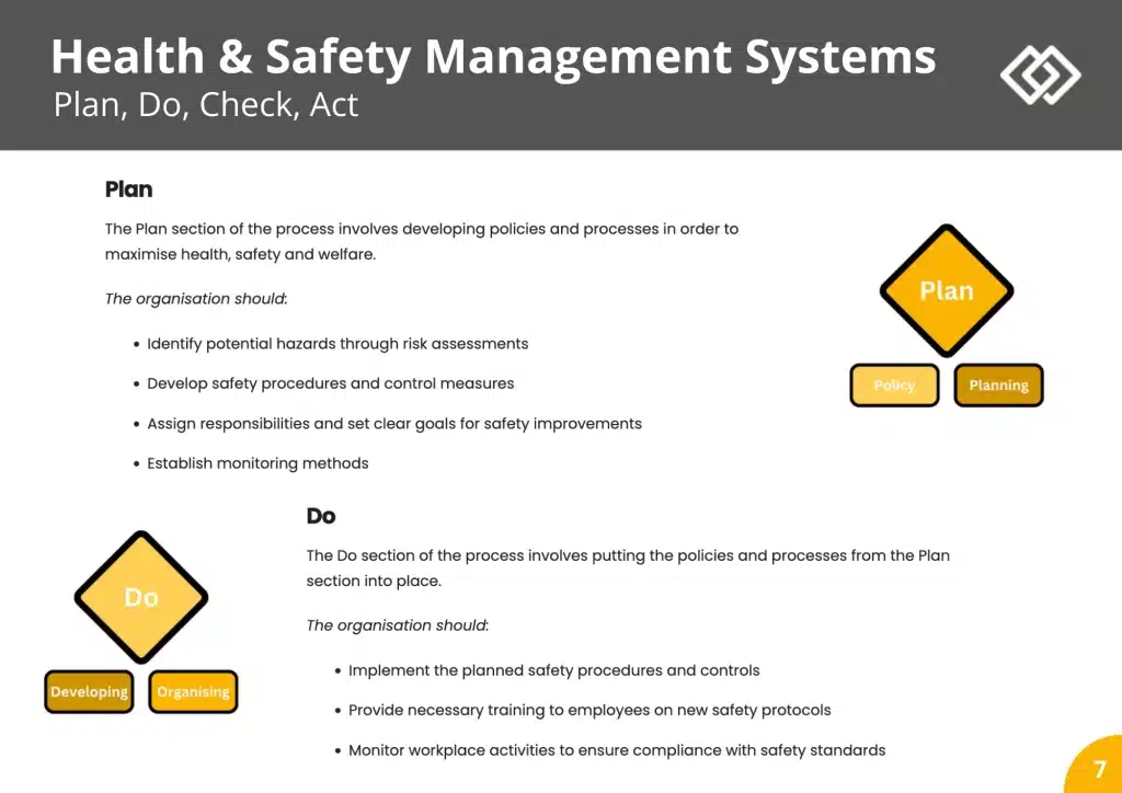 Example course page on Guidance  for supervisors on  the plan do check act approach to safety