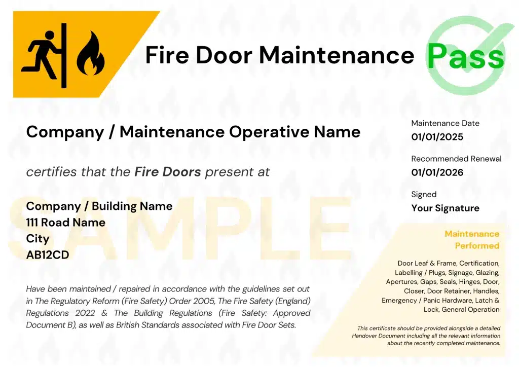 Sample fire door inspection certificate