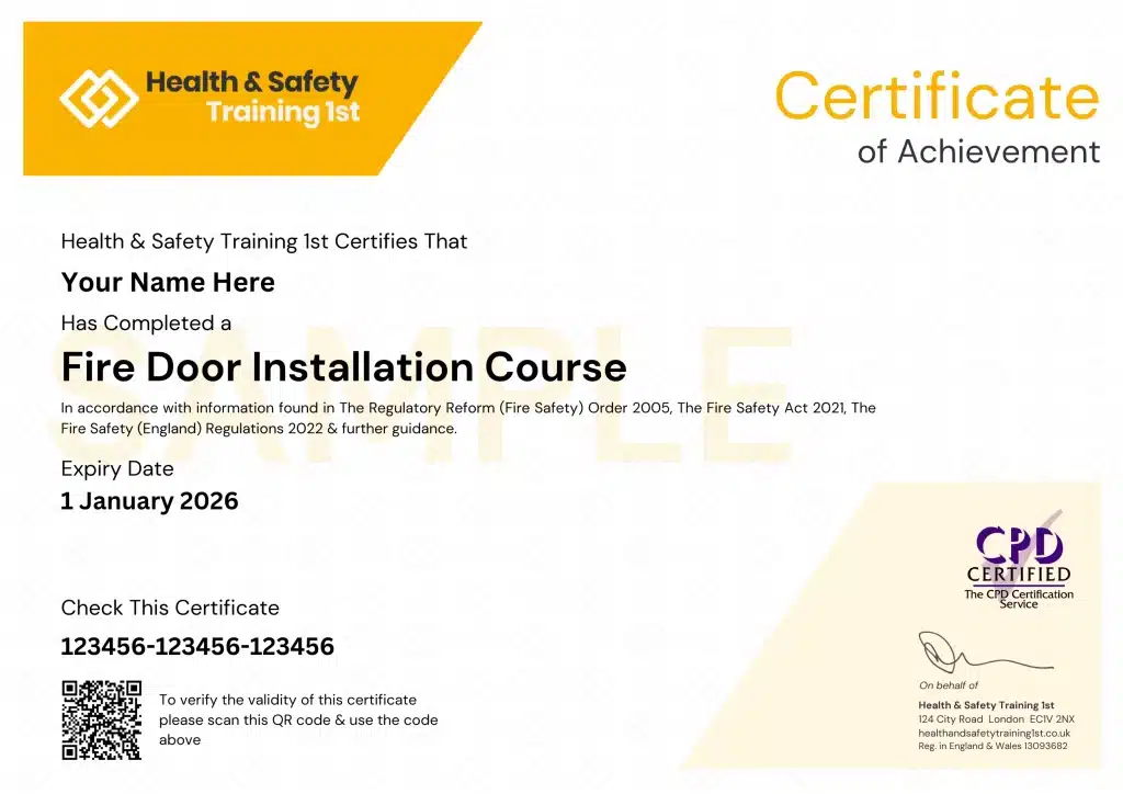 Sample Fire Door Installation Certificate